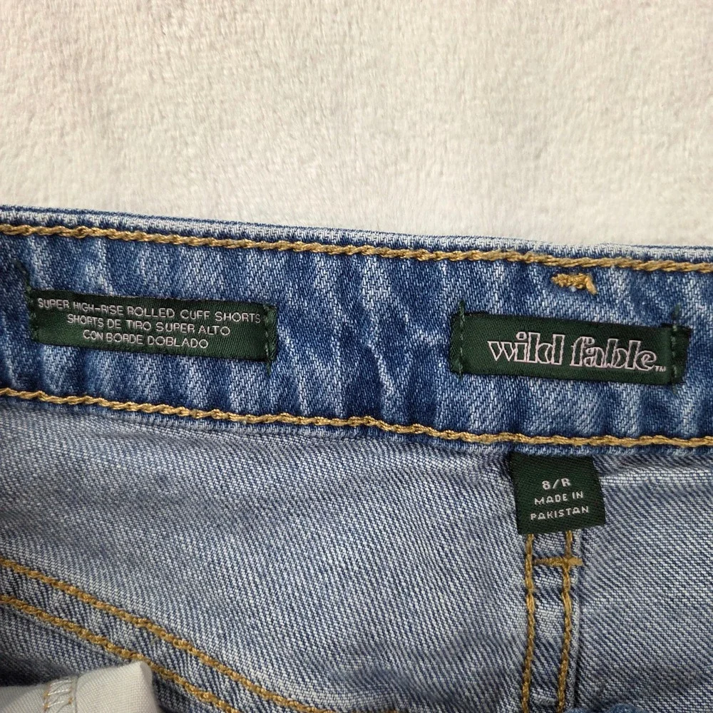 Wild Fable Shorts Women 8R Blue Super High-Rise Rolled Cuff Distressed Excellent